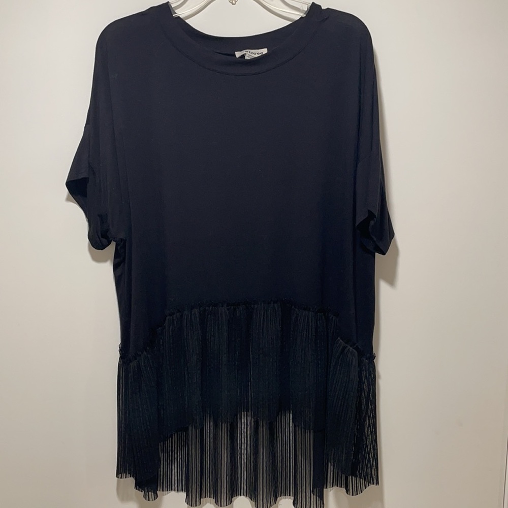 Soft, Black Casual Tee with Bottom Tulle